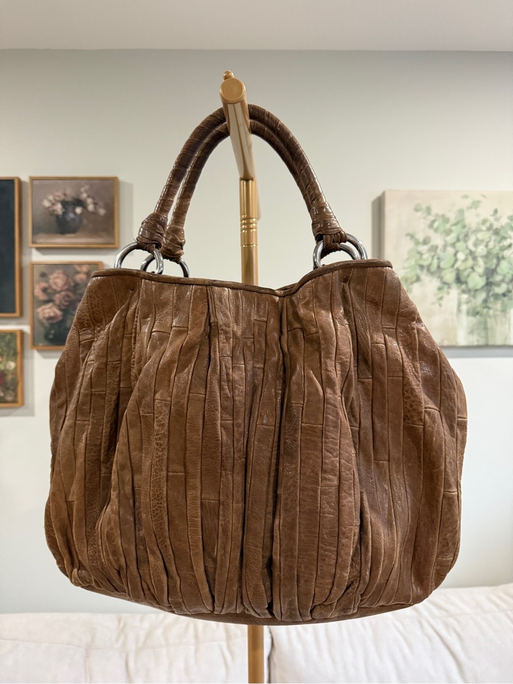Miu Miu Cognac Brown Leather Pleated hobo Shoulder Bag 🤎